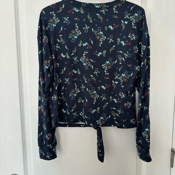 George Navy Floral Long Sleeve Tie-Front Top - Picture 2 of 3